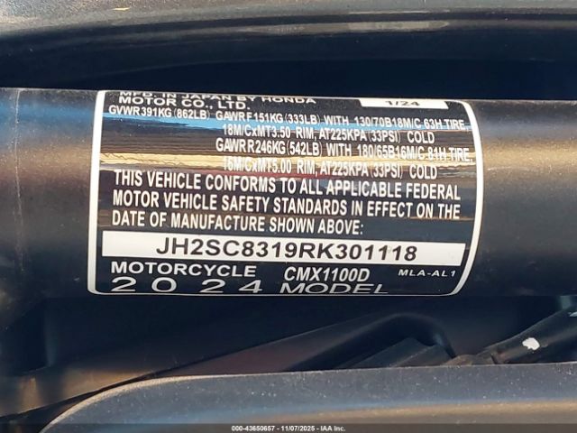 2024 HONDA CMX1100 JH2SC8319RK301118 Photo 9