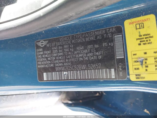 2011 MINI COOPER S COUNTRYMAN WMWZC5C52BWL52657 Photo 8