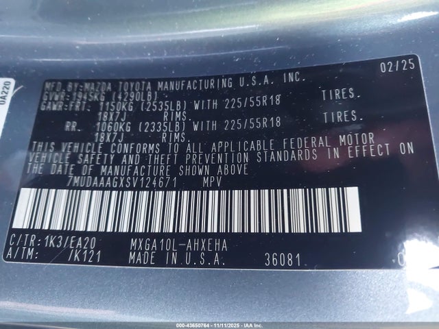 Aukcja sprzedaży 2025 Toyota Corolla Cross Xle, vin: 7MUDAAAGXSV124671, numer aukcji: 43650764