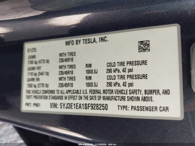 2025 TESLA MODEL 3 5YJ3E1EA1SF928250 Photo 8