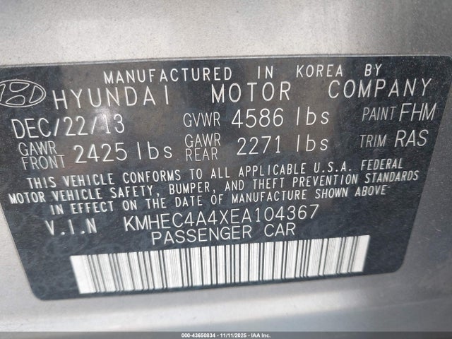 43650834 :رقم المزاد ، KMHEC4A4XEA104367 vin ، 2014 Hyundai Sonata Hybrid Limited مزاد بيع