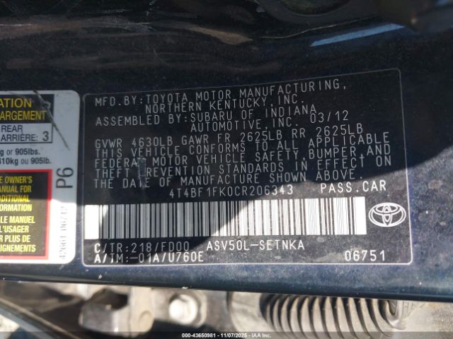 2012 TOYOTA CAMRY 4T4BF1FK0CR206343 Photo 8