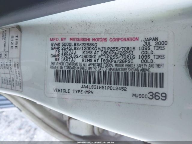 2001 MITSUBISHI MONTERO SPORT JA4LS31H51P012452 Photo 8