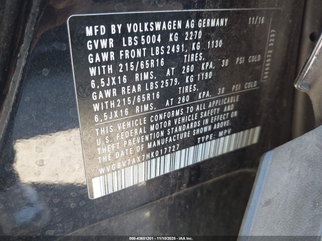 WVGBV7AX7HK017727 Volkswagen Tiguan 2.0t/2.0t S