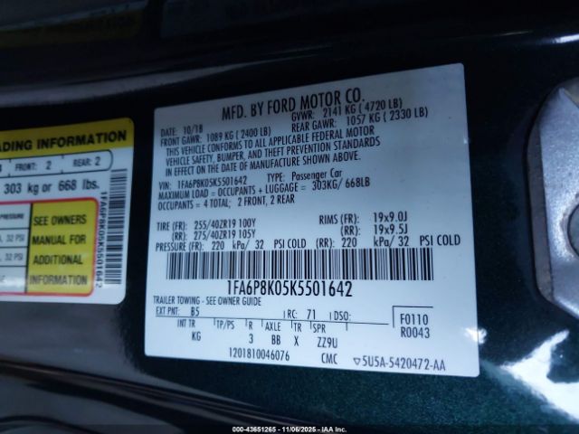 2019 FORD MUSTANG 1FA6P8K05K5501642 Photo 8