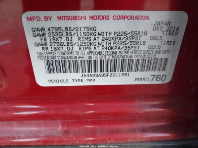 2015 MITSUBISHI OUTLANDER JA4AD3A35FZ011951 Photo 8