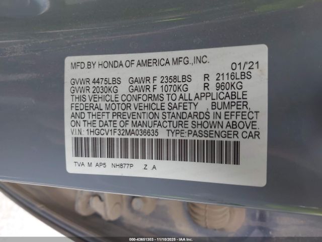 2021 HONDA ACCORD 1HGCV1F32MA036635 Photo 8