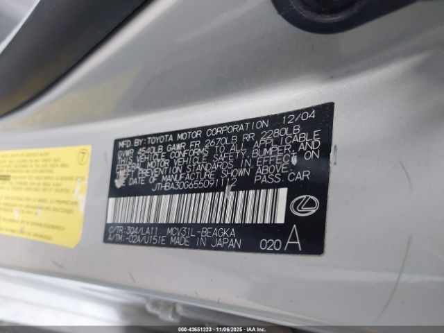 2005 LEXUS ES 330 JTHBA30G655091112 Photo 8