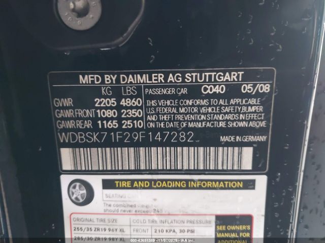 2009 MERCEDES-BENZ SL 550 WDBSK71F29F147282 Photo 8