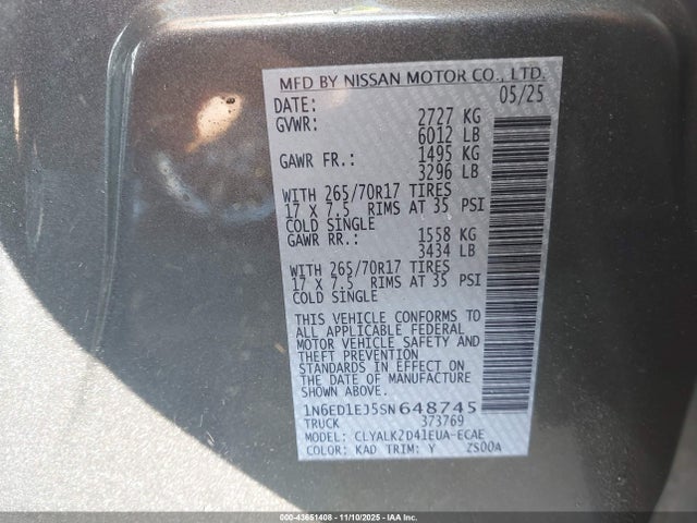 Nissan Frontier Pro-x 4x2 2025 1N6ED1EJ5SN648745 Image 9
