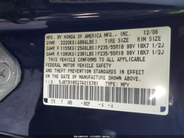 2007 ACURA RDX 5J8TB18527A015781 Photo 8