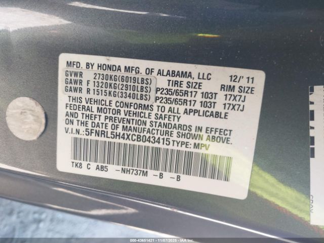 2012 HONDA ODYSSEY 5FNRL5H4XCB043415 Photo 8