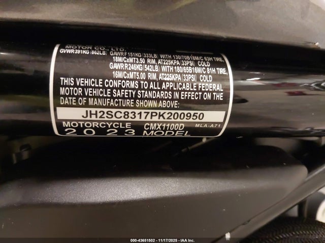 2023 HONDA CMX1100 JH2SC8317PK200950 Photo 9