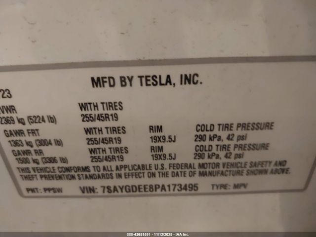2023 TESLA MODEL Y 7SAYGDEE8PA173495 Photo 8