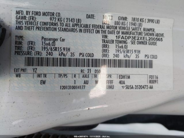 2014 FORD FOCUS 1FADP3E2XEL200565 Photo 8