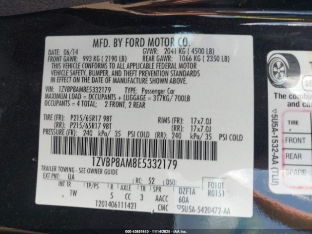 2014 FORD MUSTANG 1ZVBP8AM8E5332179 Photo 8