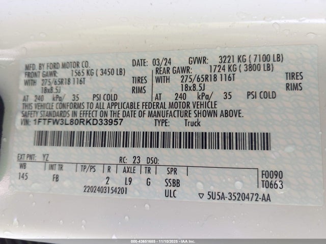 Продаж на аукціоні авто 2024 Ford F-150 Xlt, vin: 1FTFW3L80RKD33957, номер лоту: 43651685