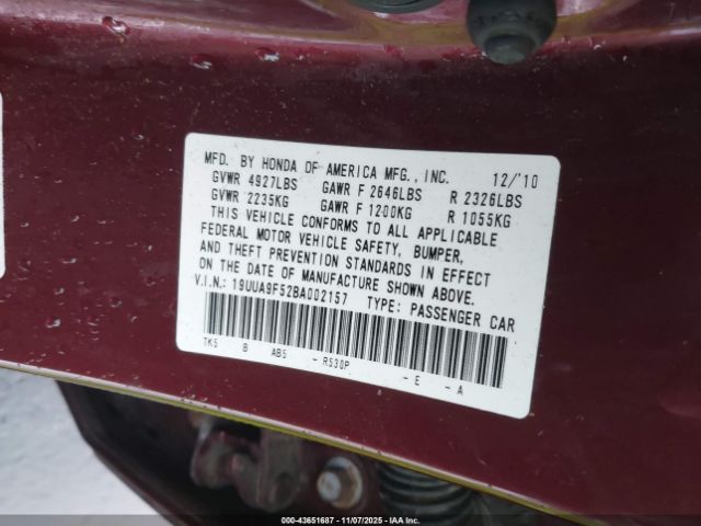 2011 ACURA TL 19UUA9F52BA002157 Photo 8