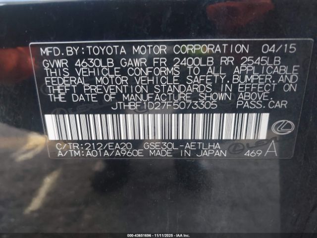 2015 LEXUS IS 250 JTHBF1D27F5073305 Photo 8