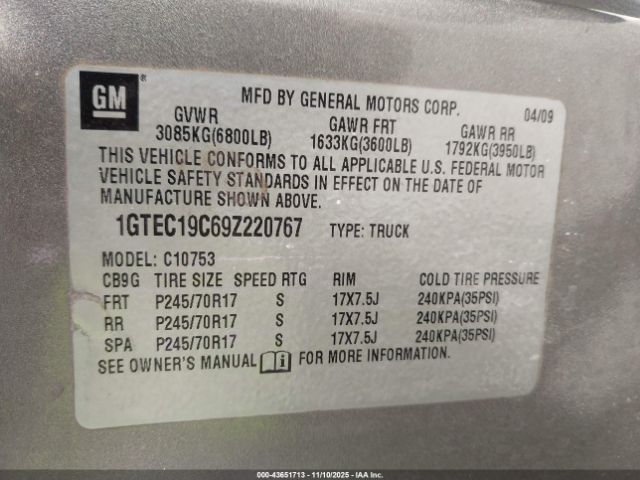 2009 GMC SIERRA 1500 1GTEC19C69Z220767 Photo 8
