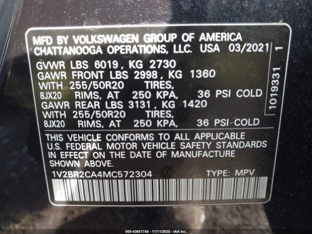 2021 VOLKSWAGEN ATLAS 1V2BR2CA4MC572304 Photo 8