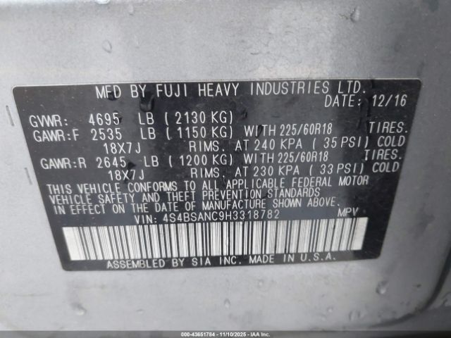 2017 SUBARU OUTBACK 4S4BSANC9H3318782 Photo 8