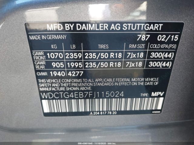 2015 MERCEDES-BENZ GLA 250 WDCTG4EB7FJ115024 Photo 8