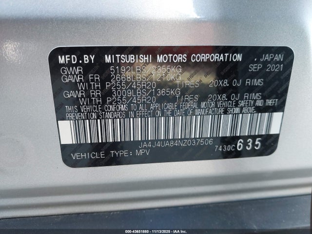 2022 MITSUBISHI OUTLANDER JA4J4UA84NZ037506 Photo 8