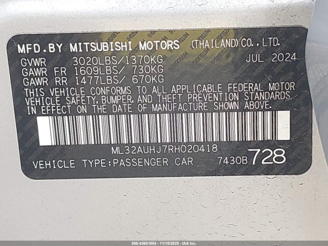 2024 MITSUBISHI MIRAGE ML32AUHJ7RH020418 Photo 8