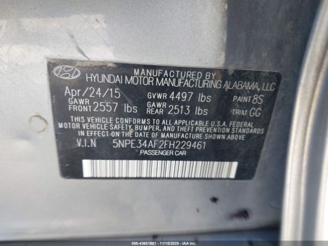2015 HYUNDAI SONATA 5NPE34AF2FH229461 Photo 8