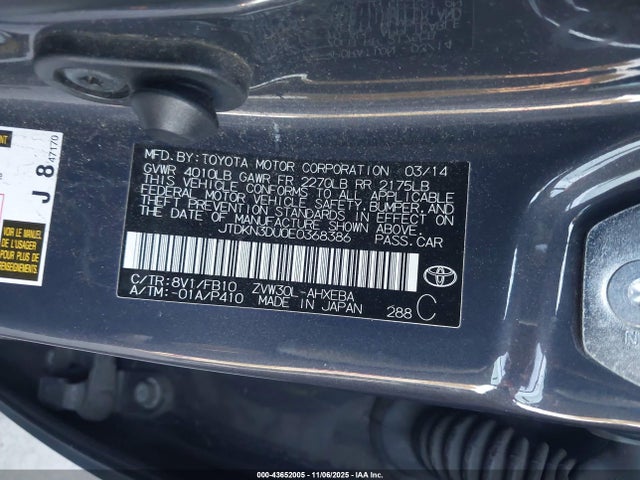 Toyota Prius Two 2014 JTDKN3DU0E0368386 Image 9