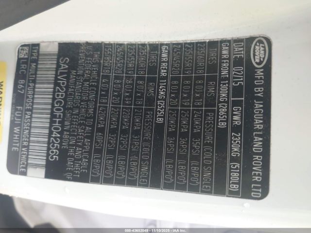 2015 LAND ROVER RANGE ROVER EVOQUE SALVP2BG0FH042565 Photo 8