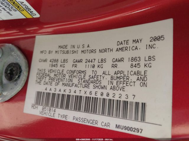 2006 MITSUBISHI ECLIPSE 4A3AK34TX6E002237 Photo 8