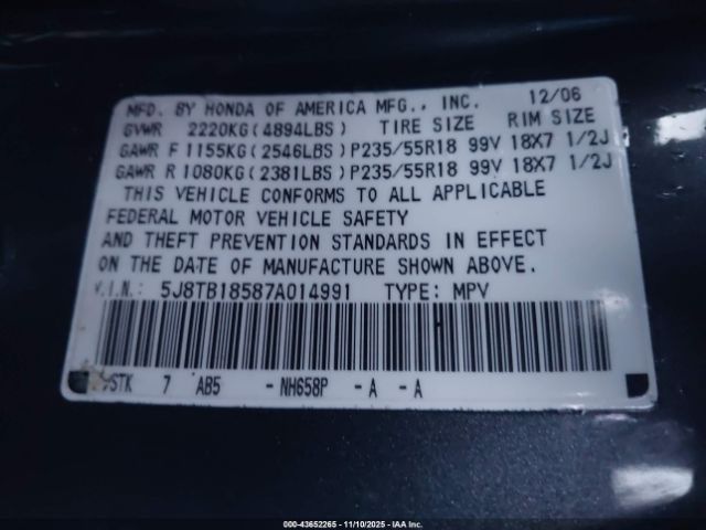 2007 ACURA RDX 5J8TB18587A014991 Photo 8