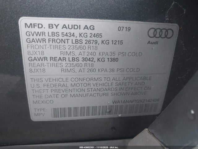 2019 AUDI Q5 WA1ANAFY2K2142408 Photo 8