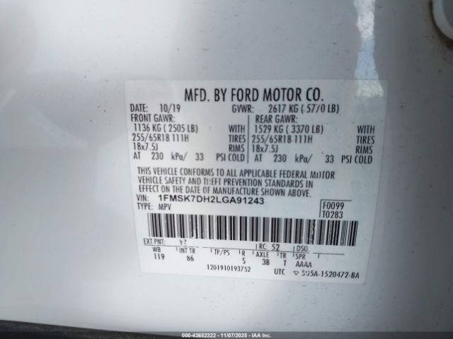 2020 FORD EXPLORER 1FMSK7DH2LGA91243 Photo 8
