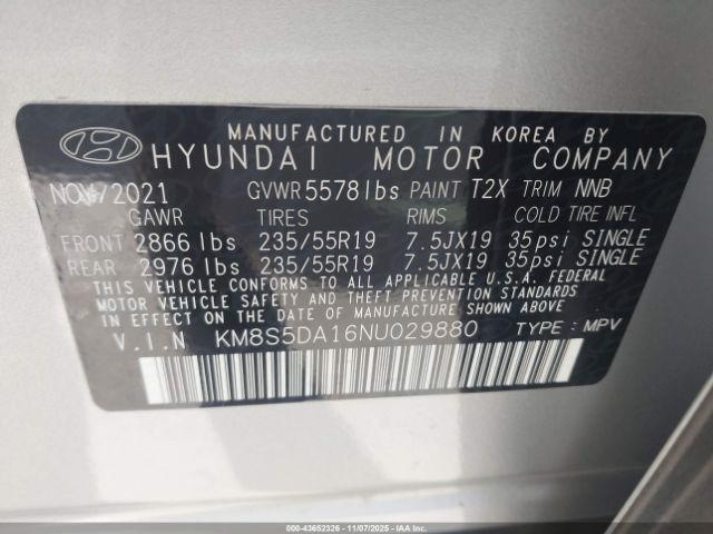 2022 HYUNDAI SANTA FE HYBRID KM8S5DA16NU029880 Photo 8