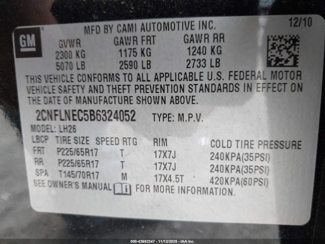 2011 CHEVROLET EQUINOX 2CNFLNEC5B6324052 Photo 8