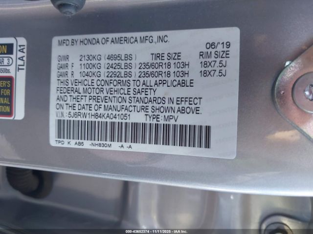 2019 HONDA CR-V 5J6RW1H84KA041051 Photo 8