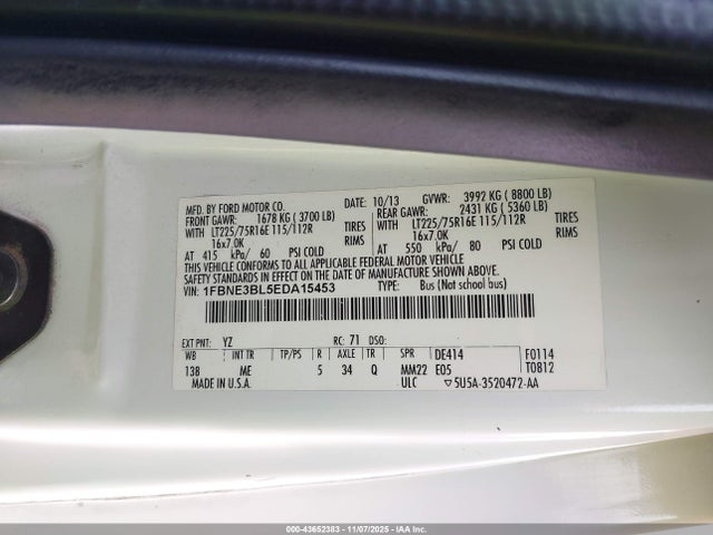 Aukcja sprzedaży 2014 Ford E-350 Super Duty Xlt, vin: 1FBNE3BL5EDA15453, numer aukcji: 43652383