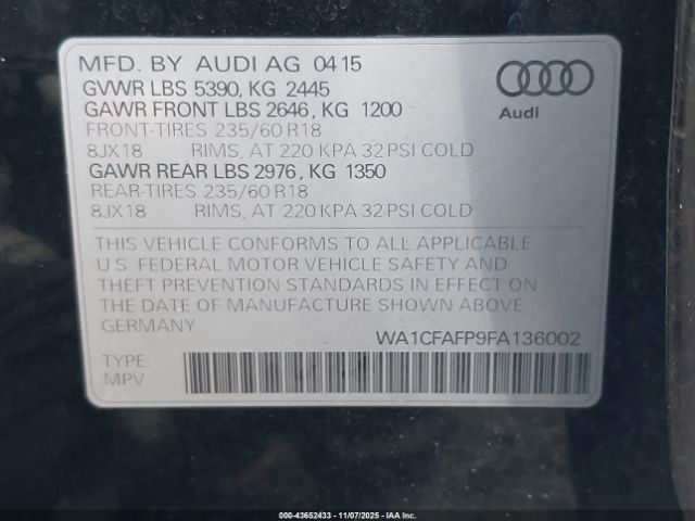 2015 AUDI Q5 WA1CFAFP9FA136002 Photo 8