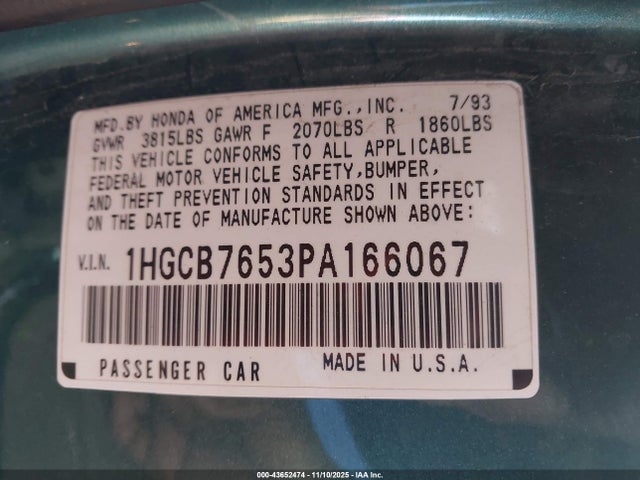 1993 HONDA ACCORD 1HGCB7653PA166067 Photo 8