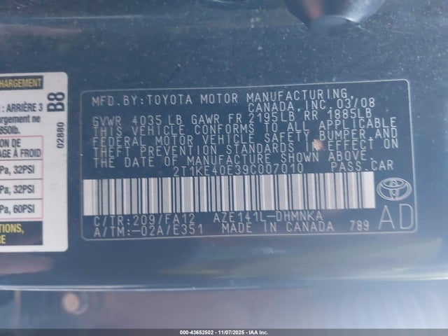 Aukcja sprzedaży 2009 Toyota Matrix S, vin: 2T1KE40E39C007010, numer aukcji: 43652502