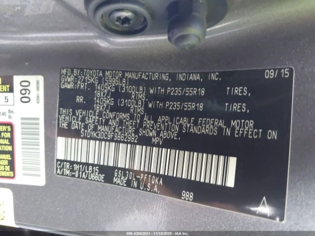 2015 TOYOTA SIENNA 5TDYK3DC9FS662992 Photo 8
