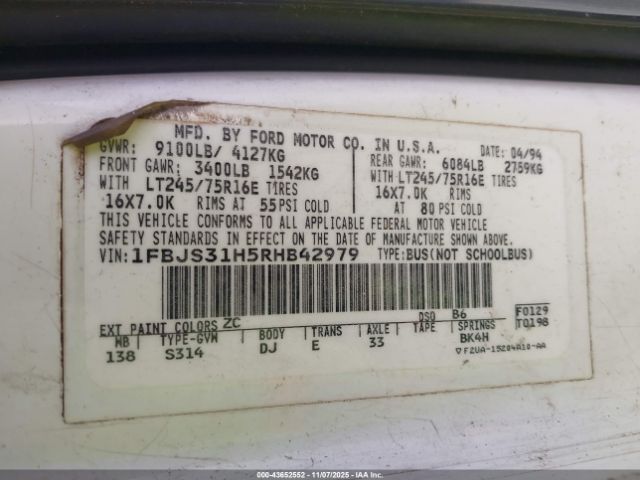 1994 FORD ECONOLINE 1FBJS31H5RHB42979 Photo 8