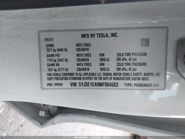 2021 TESLA MODEL 3 5YJ3E1EA9MF064583 Photo 8