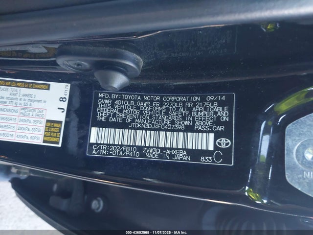 Toyota Prius Two 2015 JTDKN3DU4F0407398 Image 9