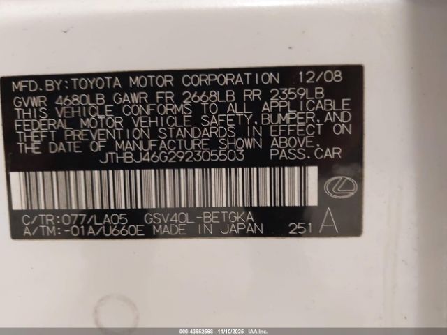 2009 LEXUS ES 350 JTHBJ46G292305503 Photo 8