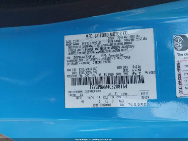 2012 FORD MUSTANG 1ZVBP8AM4C5208164 Photo 8