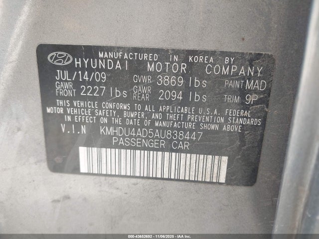 2010 HYUNDAI ELANTRA KMHDU4AD5AU838447 Photo 8